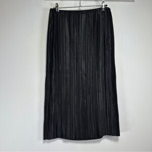 Rachel Zoe Black Pleated Midi Skirt Lightweight Raw Hem Pull-On Skirt Size S